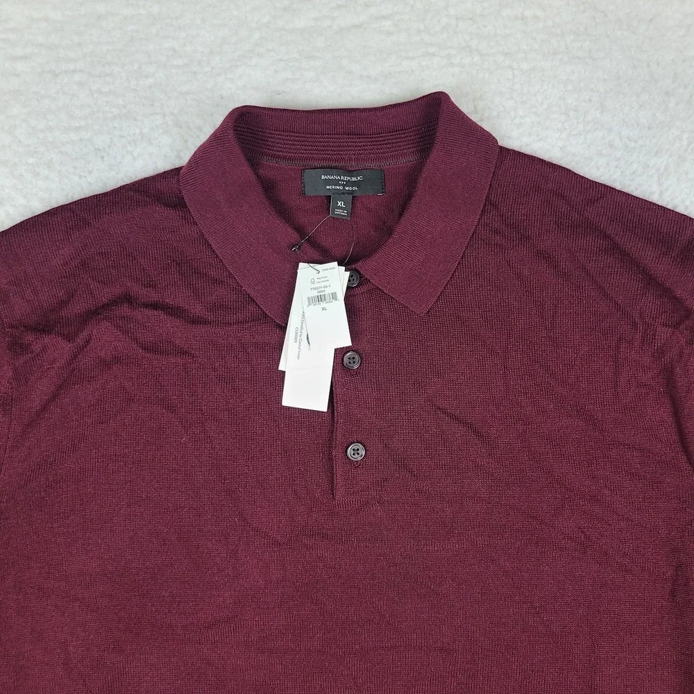 Banana Republic Polo Sweater Mens XL Burgundy Red Merino Wool Sweatshirt NWT NEW